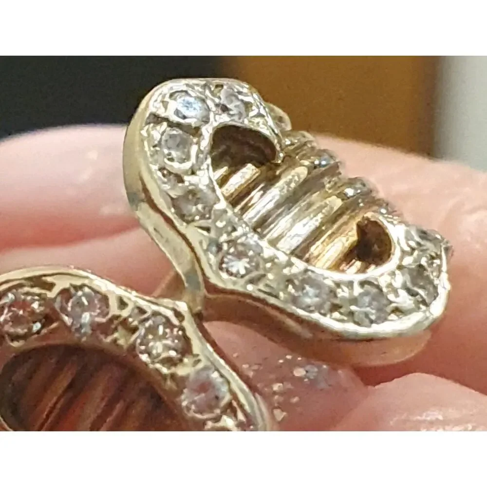 14K Tri-Color Gold Open Cuff Ring Pave Sparkling Stones Statement Bold Design